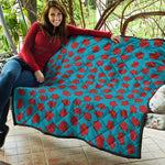 Red And Blue Carnation Pattern Print Quilt