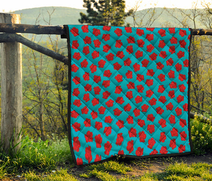 Red And Blue Carnation Pattern Print Quilt