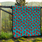 Red And Blue Carnation Pattern Print Quilt
