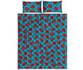 Red And Blue Carnation Pattern Print Quilt Bed Set