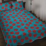 Red And Blue Carnation Pattern Print Quilt Bed Set