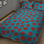 Red And Blue Carnation Pattern Print Quilt Bed Set