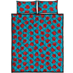 Red And Blue Carnation Pattern Print Quilt Bed Set