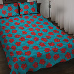 Red And Blue Carnation Pattern Print Quilt Bed Set