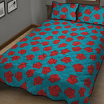 Red And Blue Carnation Pattern Print Quilt Bed Set