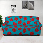 Red And Blue Carnation Pattern Print Sofa Cover