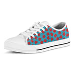 Red And Blue Carnation Pattern Print White Low Top Shoes