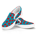 Red And Blue Carnation Pattern Print White Slip On Sneakers