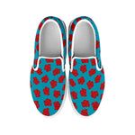 Red And Blue Carnation Pattern Print White Slip On Shoes