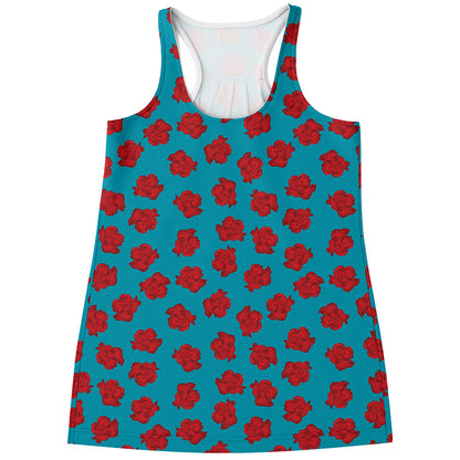 Red And Blue Carnation Pattern Print Women's Racerback Tank Top