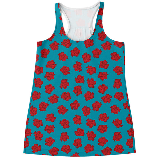 Red And Blue Carnation Pattern Print Women's Racerback Tank Top