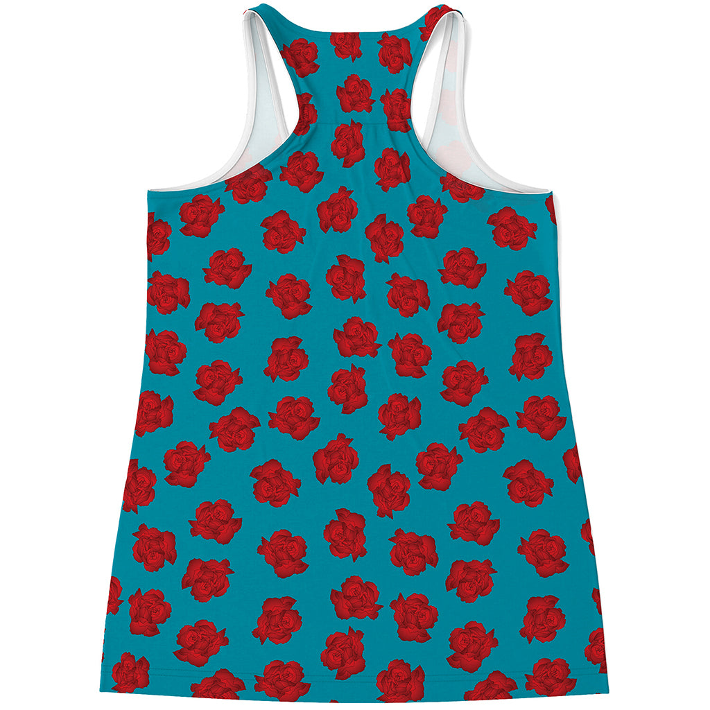 Red And Blue Carnation Pattern Print Women's Racerback Tank Top