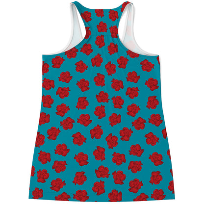 Red And Blue Carnation Pattern Print Women's Racerback Tank Top