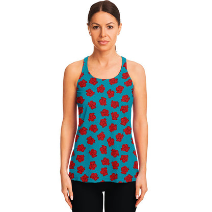 Red And Blue Carnation Pattern Print Women's Racerback Tank Top