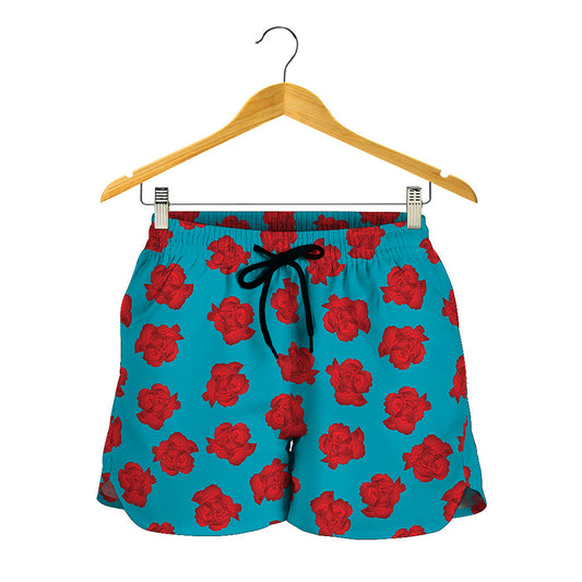 Red And Blue Carnation Pattern Print Women's Shorts