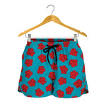 Red And Blue Carnation Pattern Print Women's Shorts