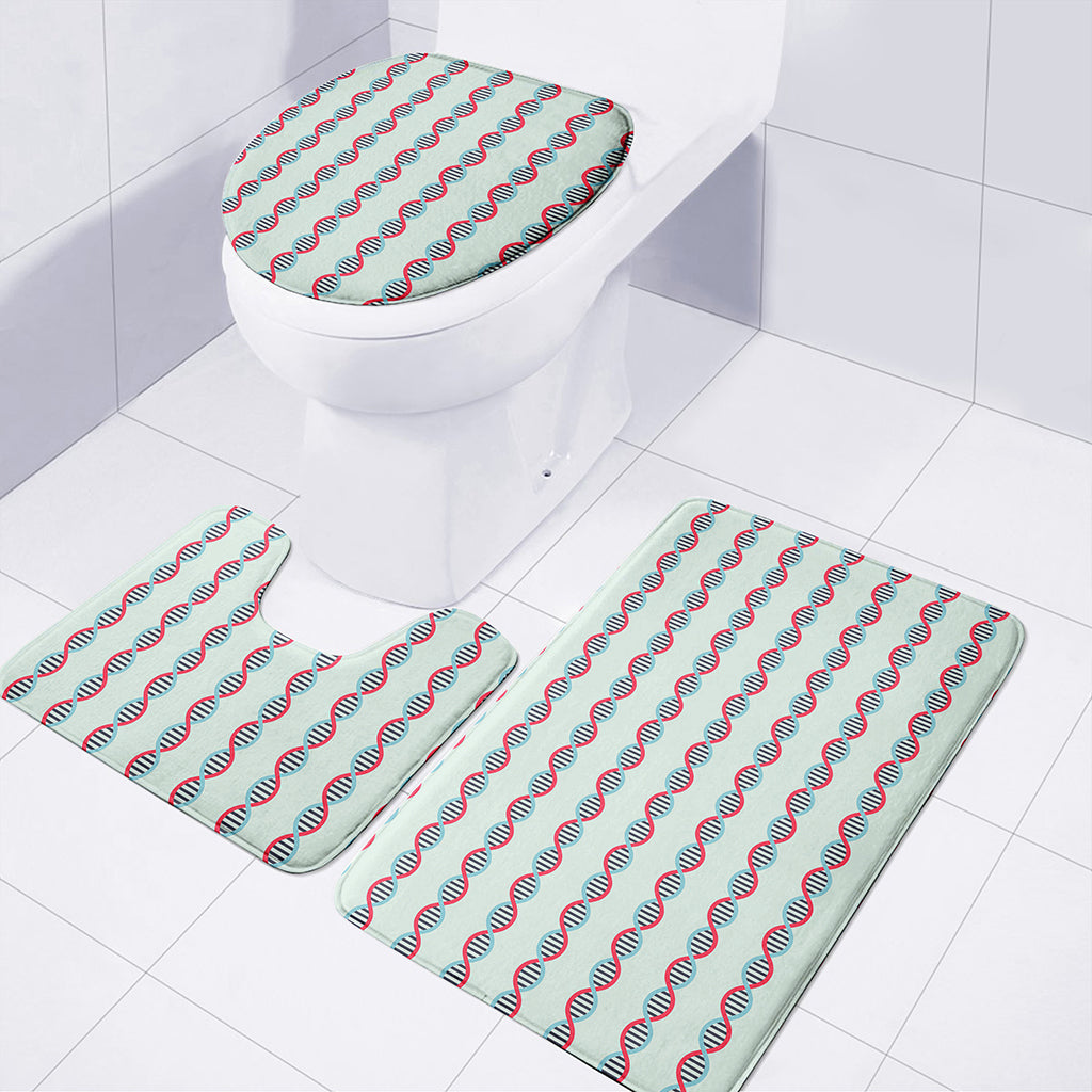 Red And Blue DNA Pattern Print 3 Piece Bath Mat Set