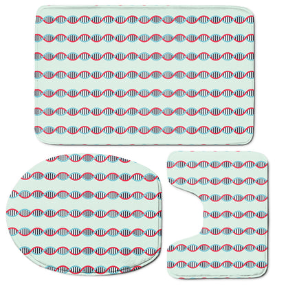 Red And Blue DNA Pattern Print 3 Piece Bath Mat Set