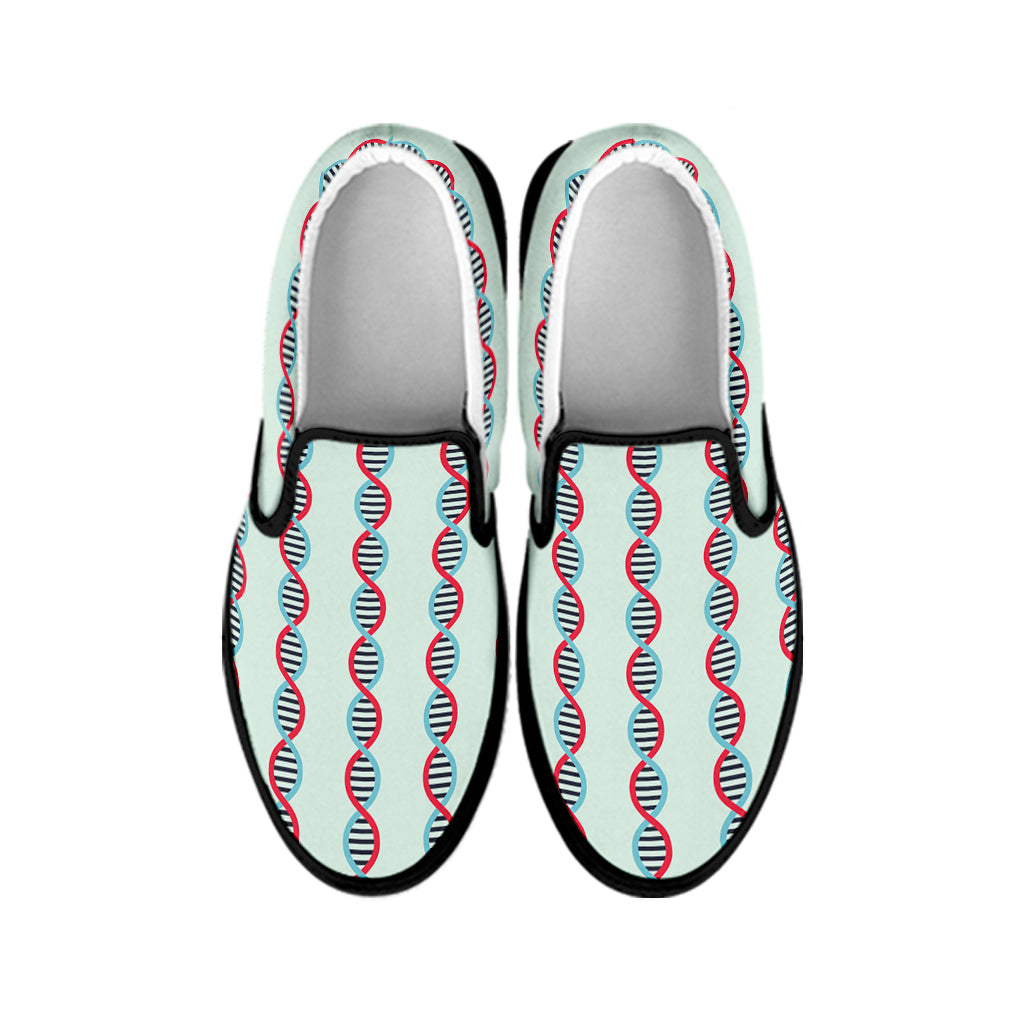 Red And Blue DNA Pattern Print Black Slip On Shoes