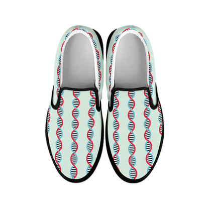Red And Blue DNA Pattern Print Black Slip On Shoes