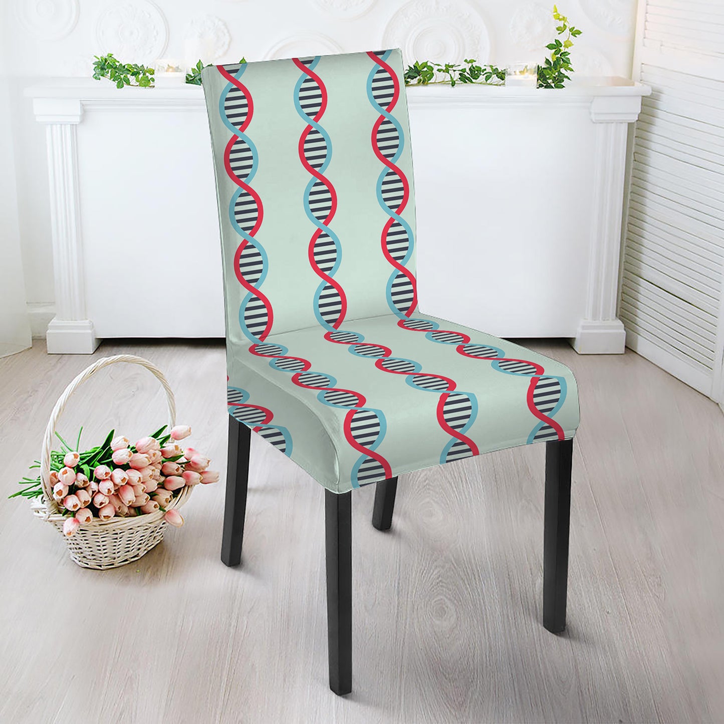 Red And Blue DNA Pattern Print Dining Chair Slipcover