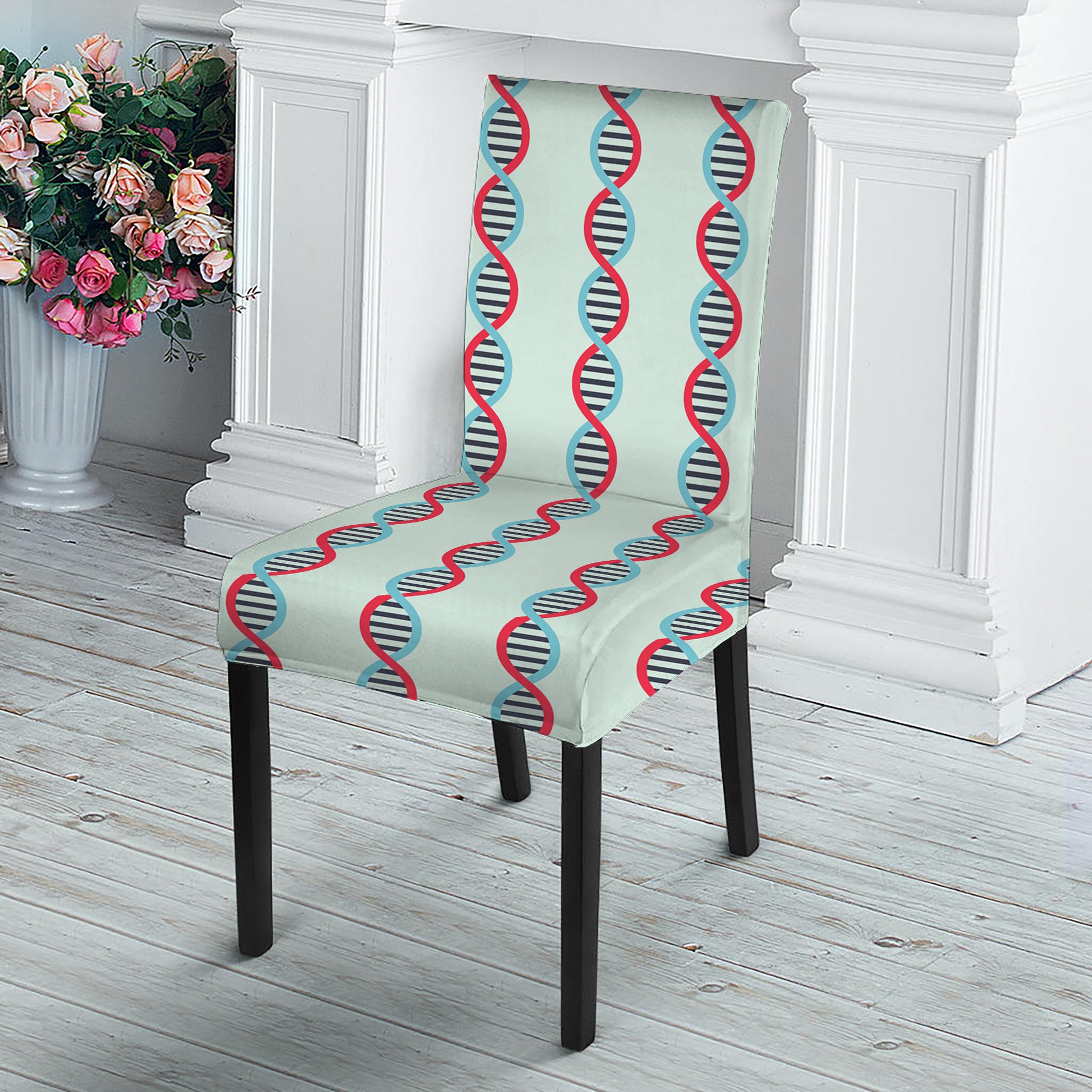 Red And Blue DNA Pattern Print Dining Chair Slipcover