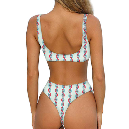 Red And Blue DNA Pattern Print Front Bow Tie Bikini