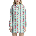 Red And Blue DNA Pattern Print Hoodie Dress