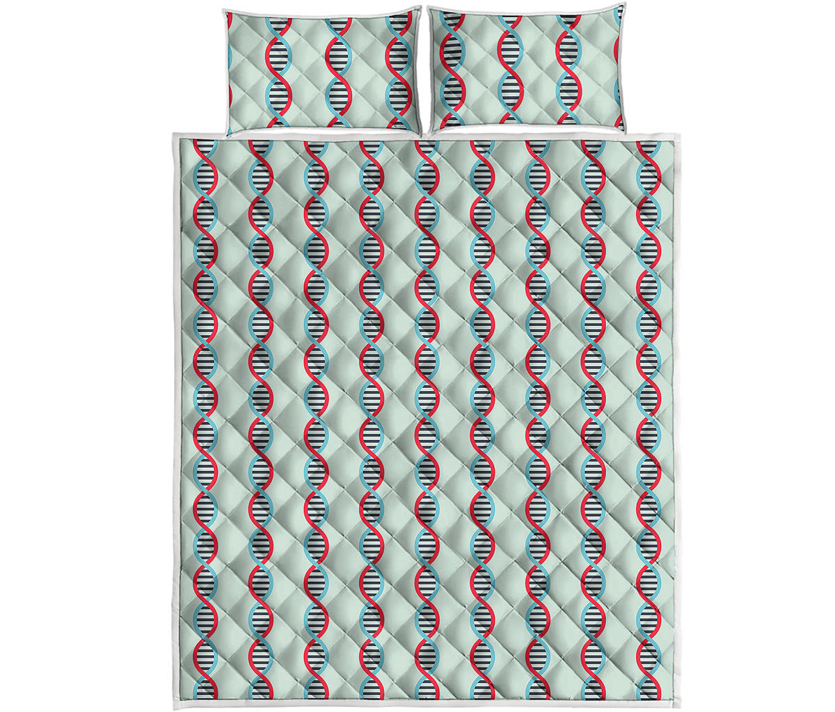 Red And Blue DNA Pattern Print Quilt Bed Set