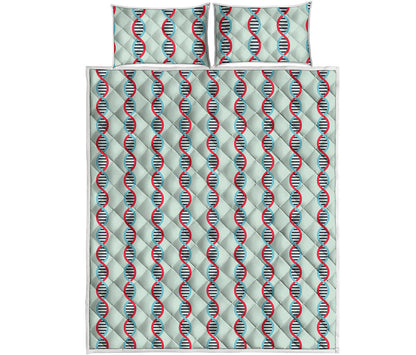 Red And Blue DNA Pattern Print Quilt Bed Set