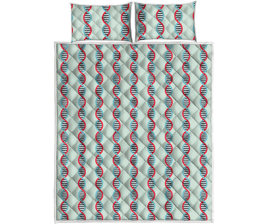 Red And Blue DNA Pattern Print Quilt Bed Set