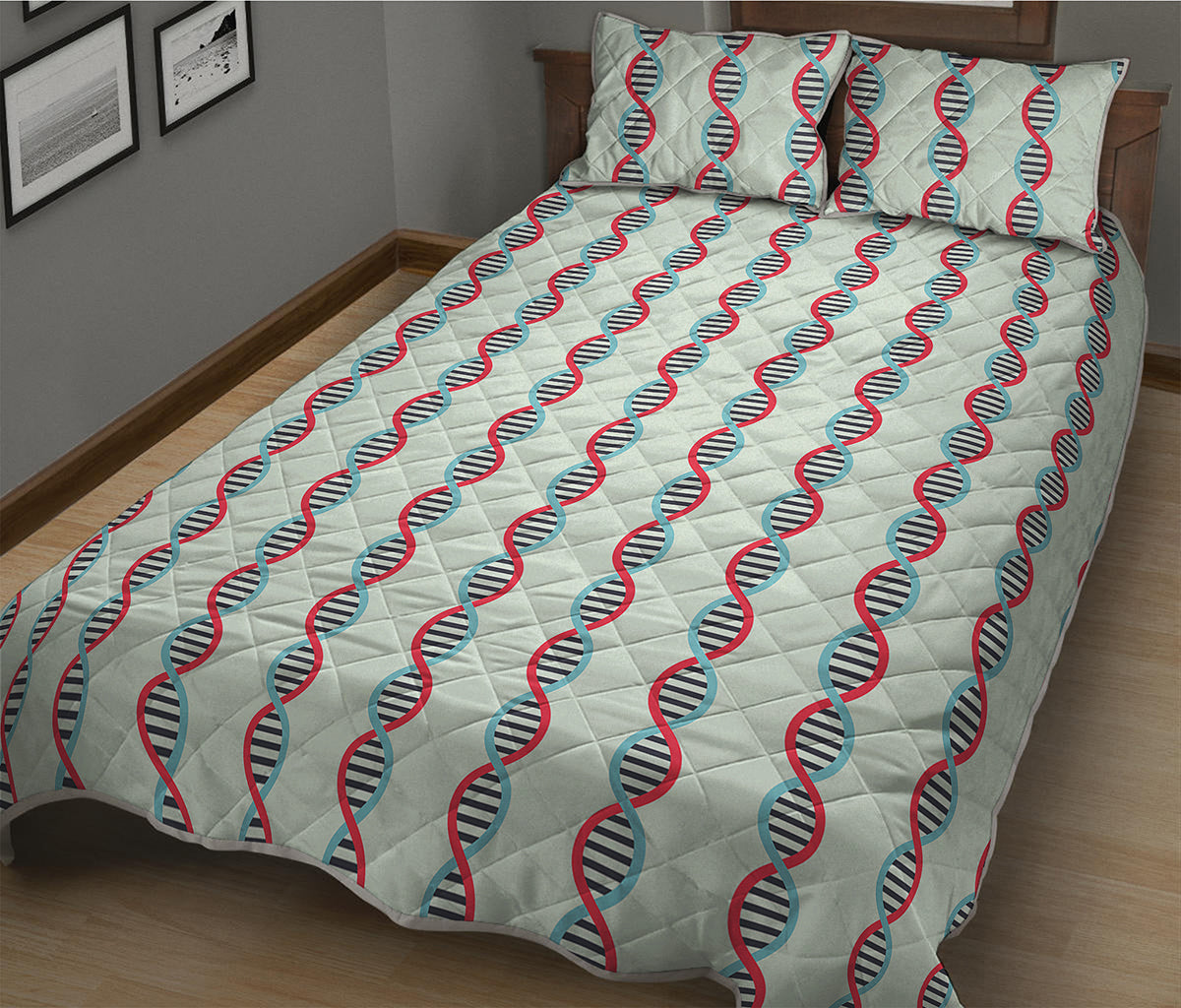 Red And Blue DNA Pattern Print Quilt Bed Set