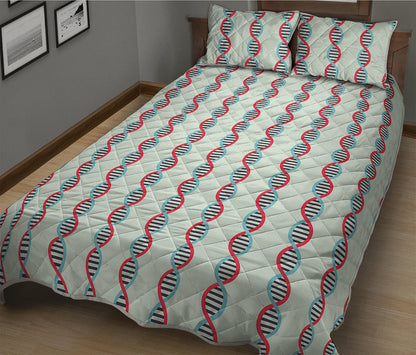 Red And Blue DNA Pattern Print Quilt Bed Set