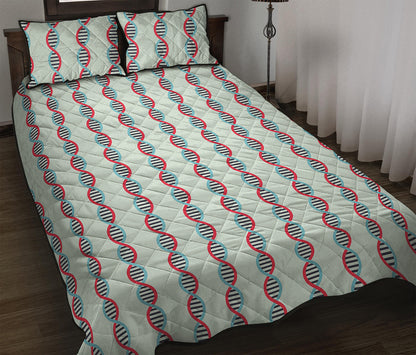 Red And Blue DNA Pattern Print Quilt Bed Set