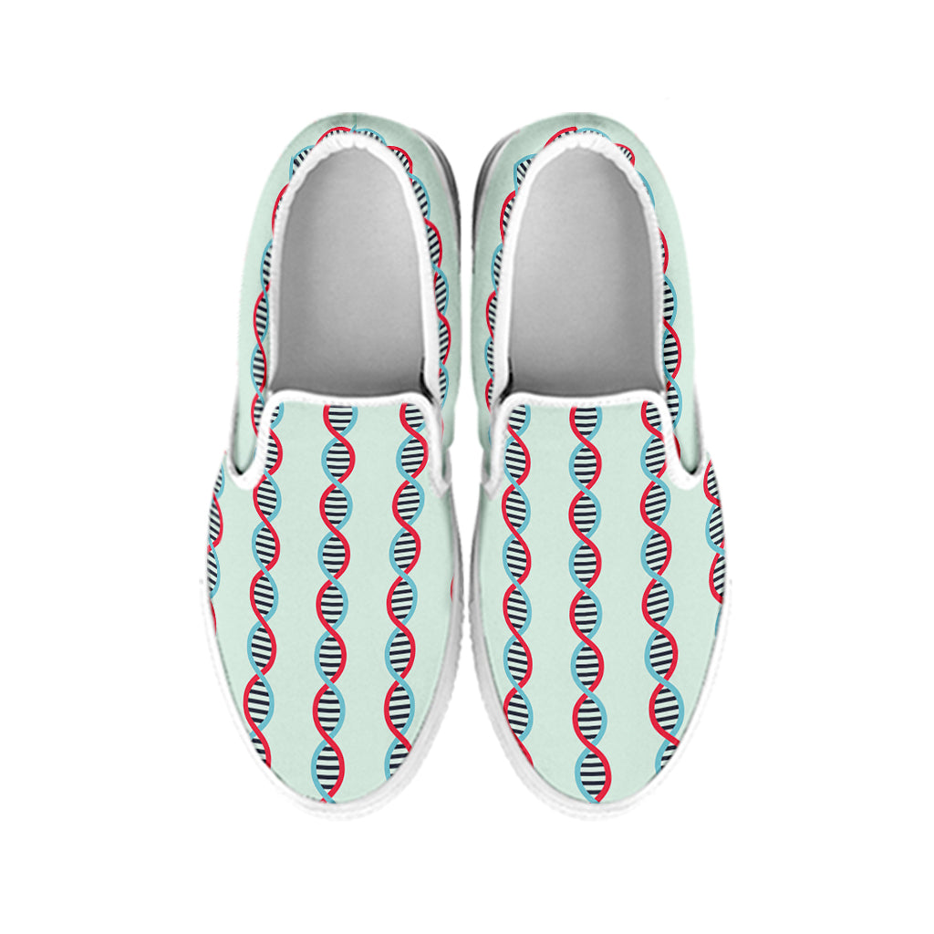 Red And Blue DNA Pattern Print White Slip On Shoes