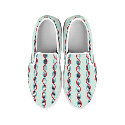 Red And Blue DNA Pattern Print White Slip On Shoes