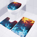 Red And Blue Fire Print 3 Piece Bath Mat Set