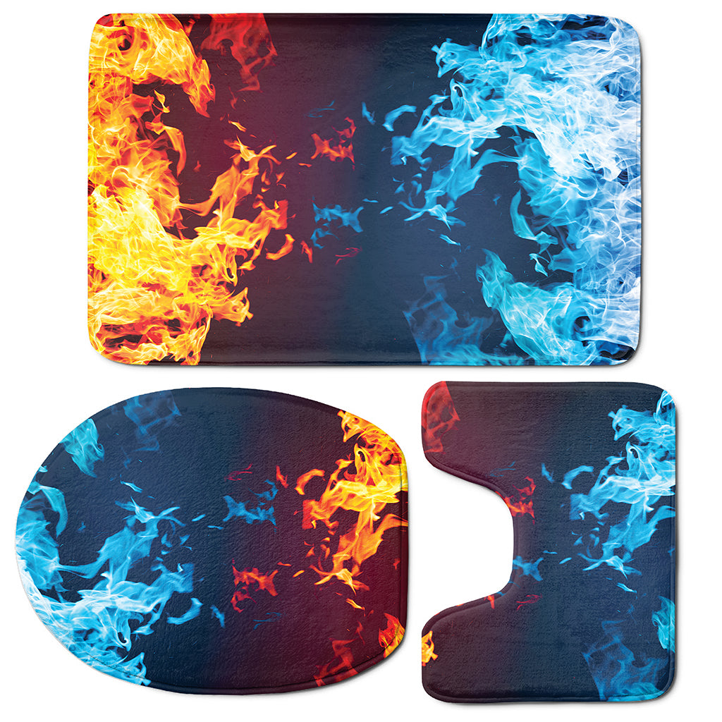 Red And Blue Fire Print 3 Piece Bath Mat Set