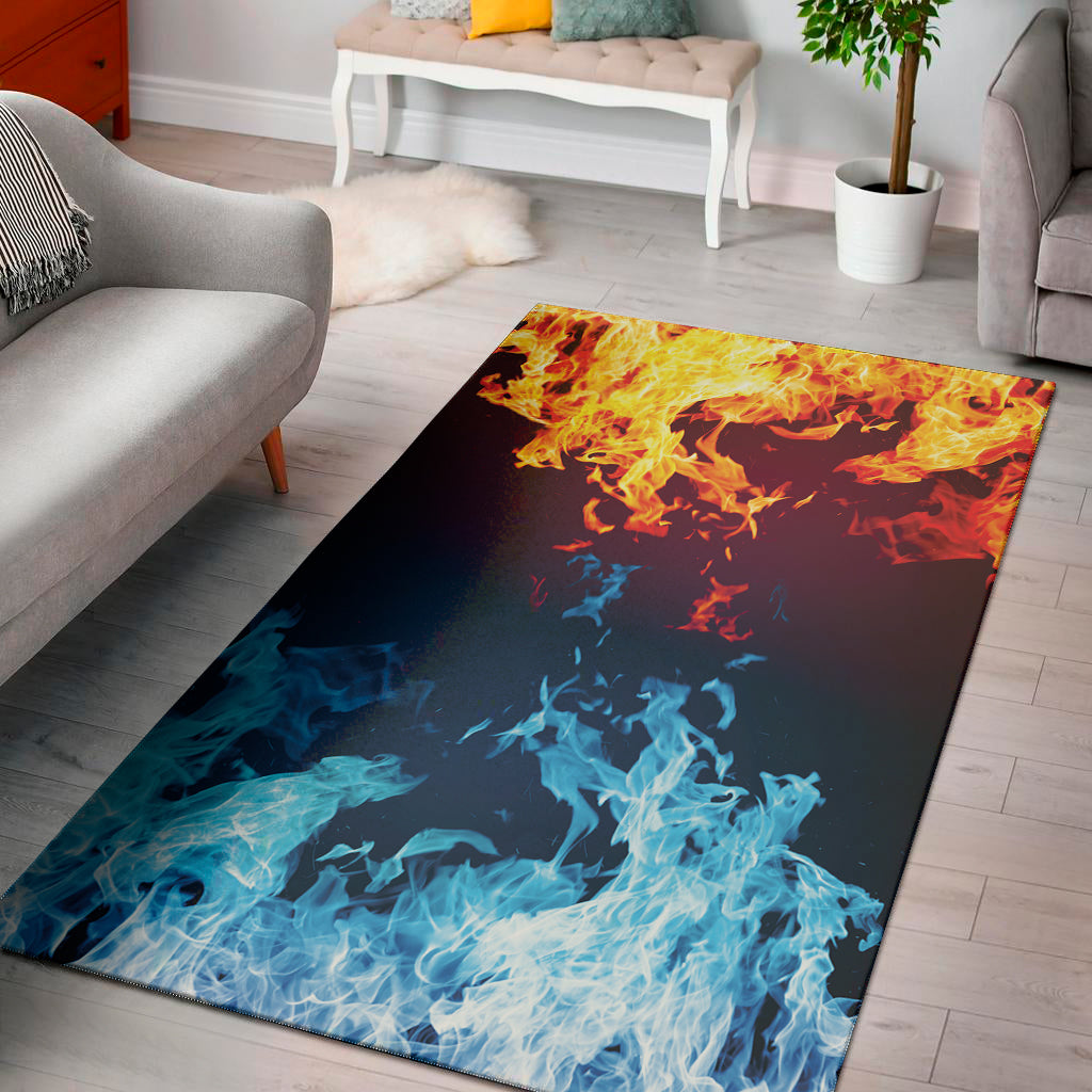 Red And Blue Fire Print Area Rug