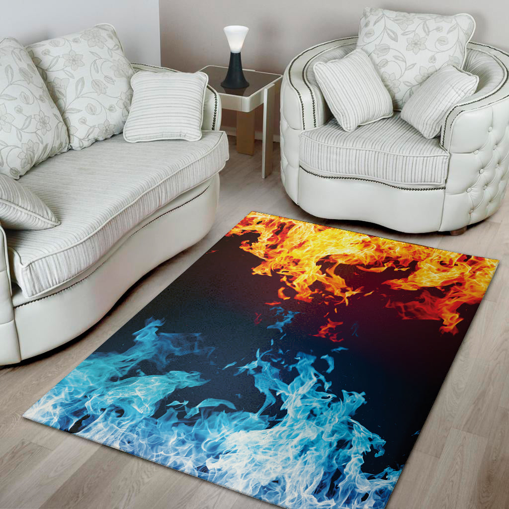 Red And Blue Fire Print Area Rug