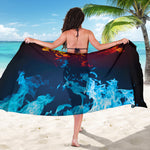Red And Blue Fire Print Beach Sarong Wrap