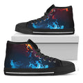 Red And Blue Fire Print Black High Top Sneakers