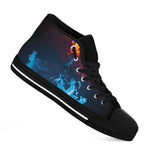Red And Blue Fire Print Black High Top Shoes