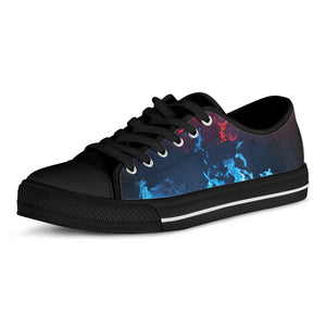 Red And Blue Fire Print Black Low Top Shoes
