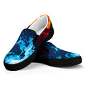 Red And Blue Fire Print Black Slip On Sneakers