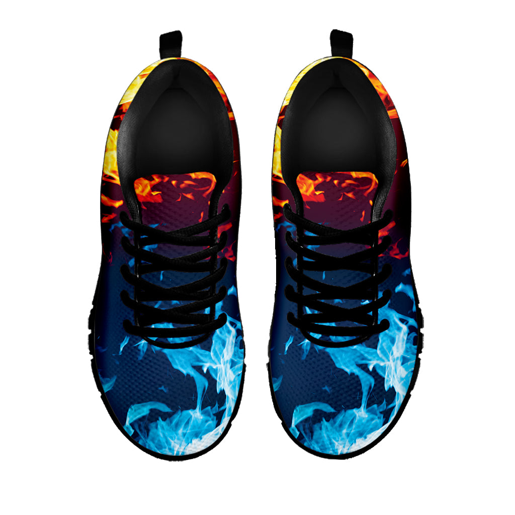 Red And Blue Fire Print Black Sneakers