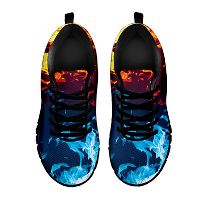 Red And Blue Fire Print Black Sneakers