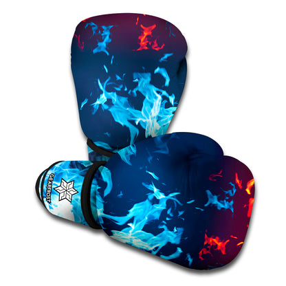 Red And Blue Fire Print Boxing Gloves