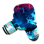 Red And Blue Fire Print Boxing Gloves