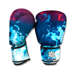 Red And Blue Fire Print Boxing Gloves